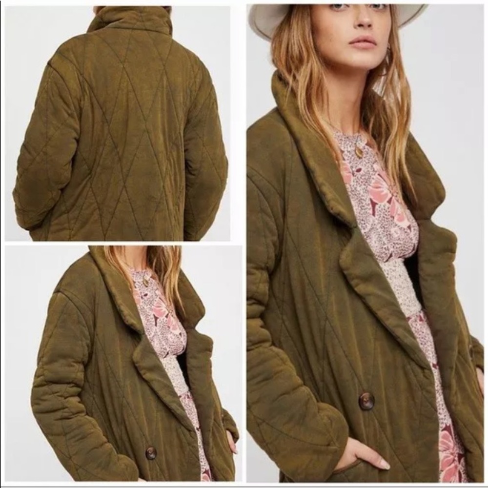 Free People Olive Green Quilted Puffer Coat